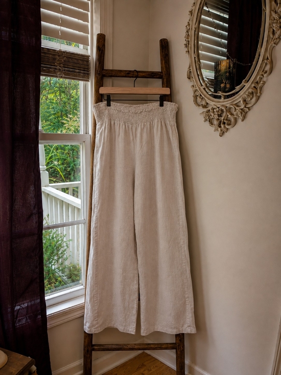 Rachel Ashwell Pants - Smocked Waist Wide Leg Linen Pants Boho Shabby Casual